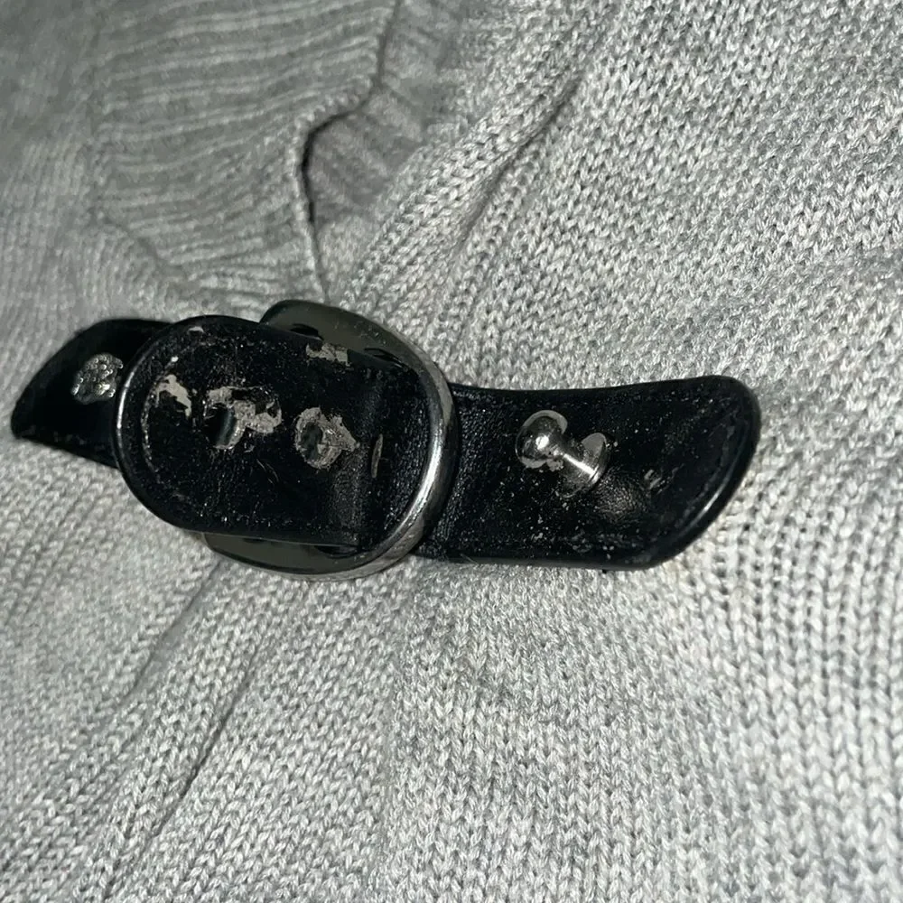 Charter club grey long sleeved faux leather buckle cardigan size 1x